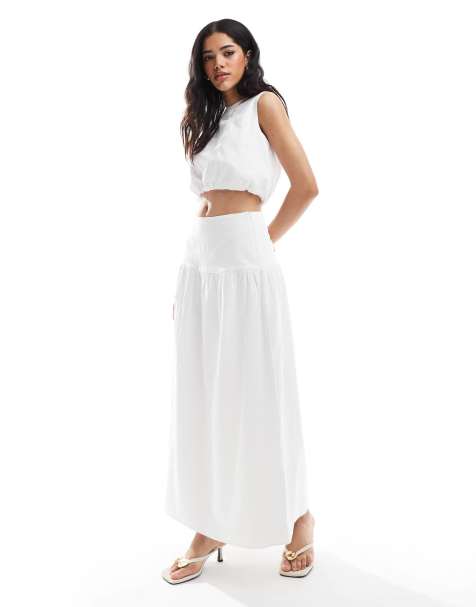 4th & Reckless poplin dropped waist maxi skirt co-ord in white - view 1