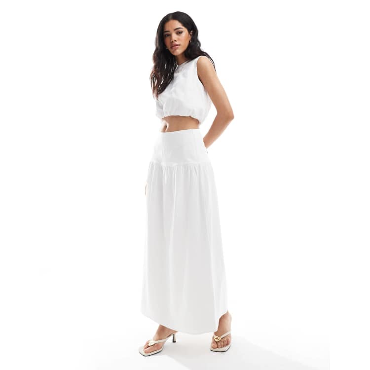 4th & Reckless poplin dropped waist maxi skirt in white
