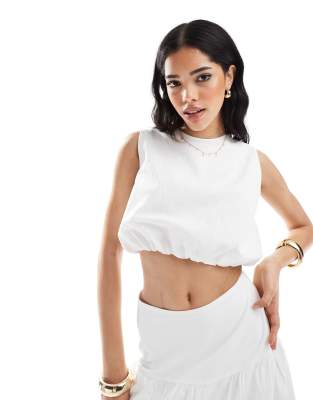4th & Reckless 4th & Reckless poplin structured cropped bubble top co-ord in white