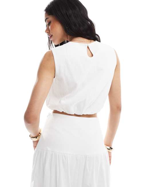 4th & Reckless poplin structured cropped bubble top in white
