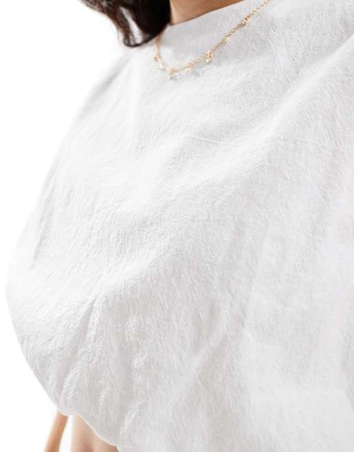 4th & Reckless poplin structured cropped bubble top in white