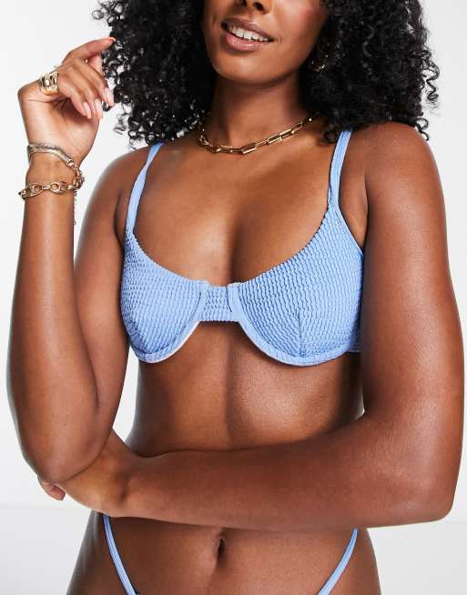 4th & Reckless Poynton underwire crinkle bikini top in blue , 3 of 4