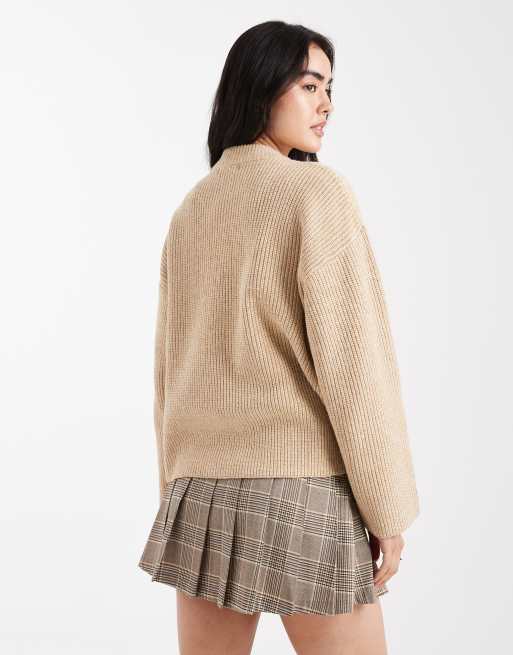 4th & Reckless premium high neck double zip knit bomber cardigan in camel