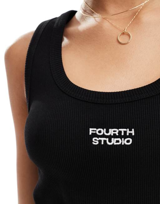 4th & Reckless premium ribbed embroidered logo tank top in