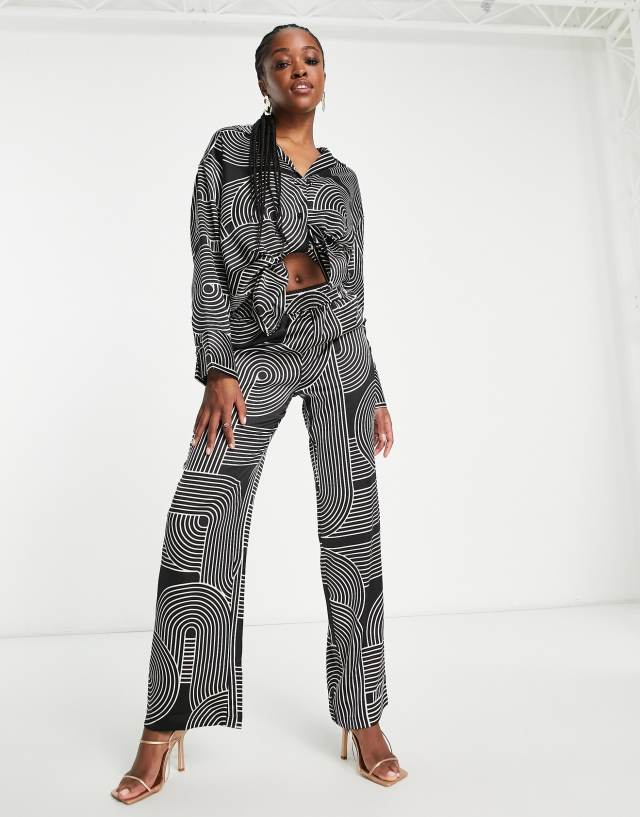 4th & Reckless - printed satin trouser co-ord in multi