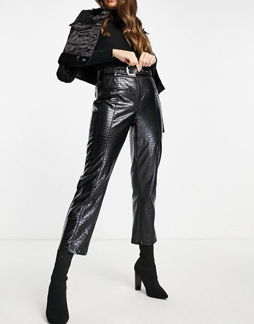 4th & Reckless pu cropped trouser in black snake
