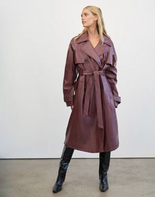 4th & Reckless PU trench coat in maroon - ASOS Price Checker