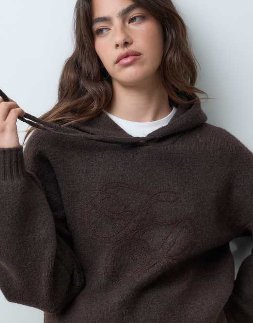 4th & Reckless pull à capuche en maille avec détail chaîne et logo, chocolat, 2 de 5