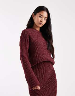 4th & Reckless - Pullover aus weichem Rippstrick in Burgunderrot, Kombiteil