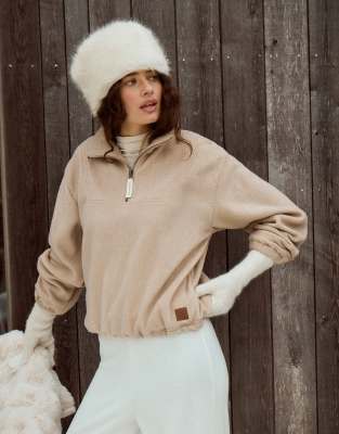 4th & Reckless Quarter Zip Elasticated Waist Fleece In Brown