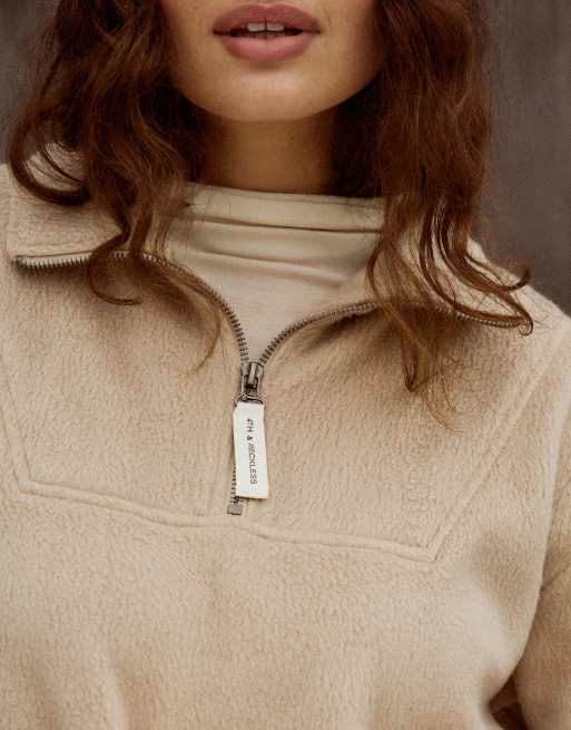 4th & Reckless quarter zip elasticated waist fleece in beige, 2 of 4
