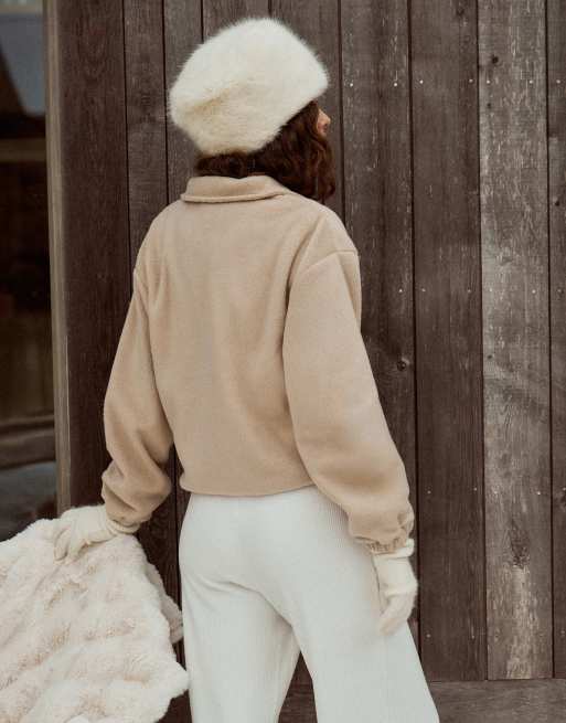 4th & Reckless quarter zip elasticated waist fleece in beige, 3 of 4
