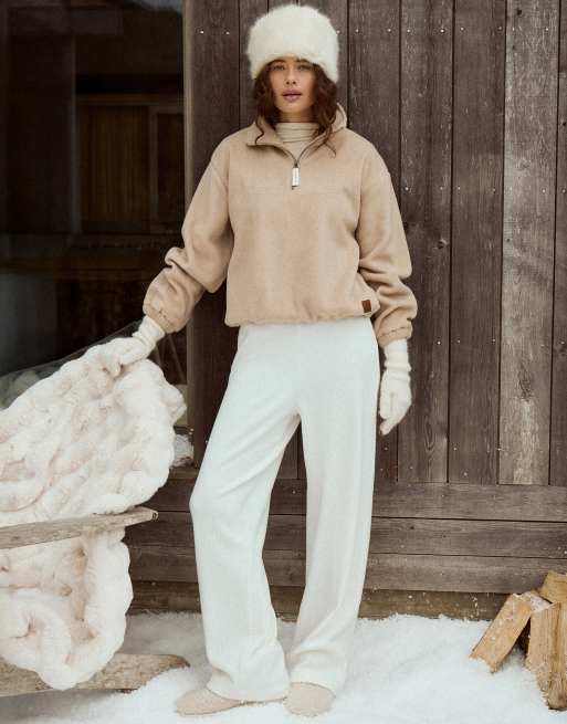 4th & Reckless quarter zip elasticated waist fleece in beige, 4 of 4