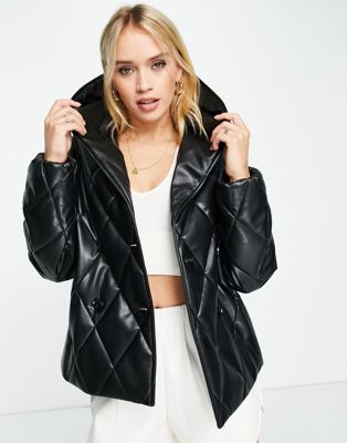 4th & Reckless quilted hooded jacket in black