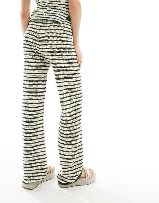 4th & Reckless rafeli crochet knit beach trouser co-ord in sage green, 3 of 5