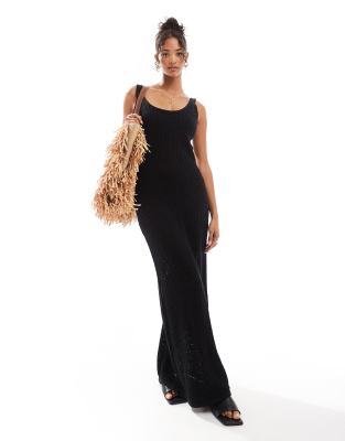 4th & Reckless 4th & Reckless raffy knit maxi beach dress in black