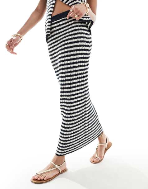 4th & Reckless ravello knit beach skirt co-ord in navy stripe