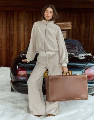 4th & Reckless - Relaxed-Fit-Jogginghose in meliertem Hellbeige mit elastischem Bund und weitem Bein, Kombiteil-Grau