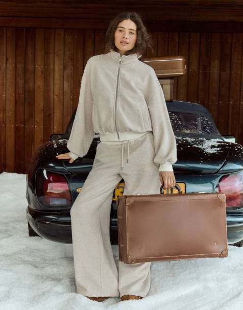 4th & Reckless – Relaxed-Fit-Jogginghose in meliertem Hellbeige mit elastischem Bund und weitem Bein, Kombiteil - view 1