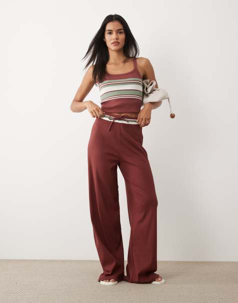 4th & Reckless rib knit front cami top and wide leg pants set in stripes - view 1