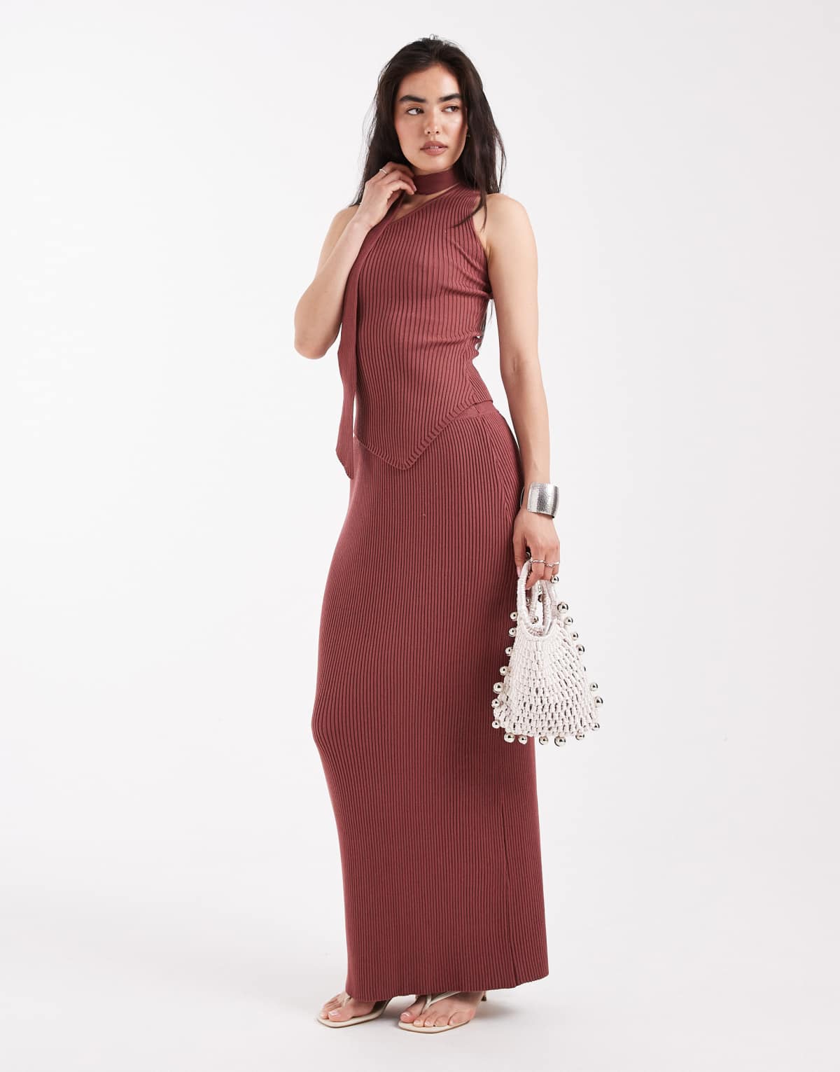 4th & Reckless rib knit maxi skirt co-ord in rust