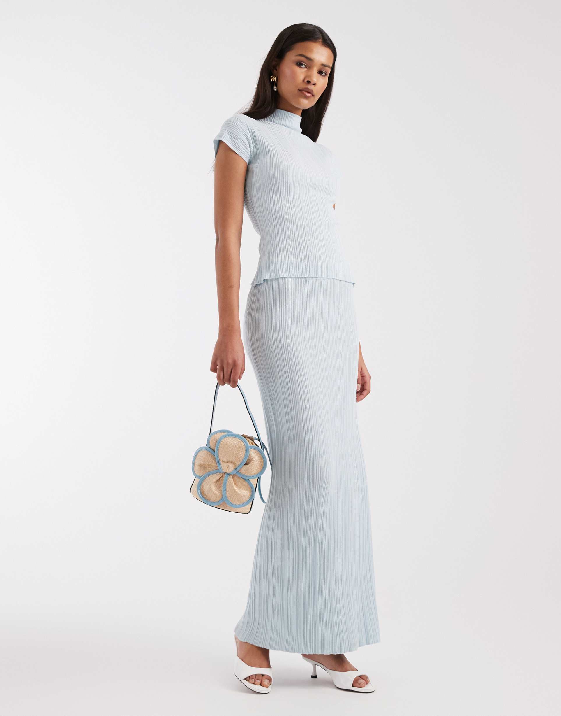 4th & reckless rib knit maxi skirt in baby blue - part of a set