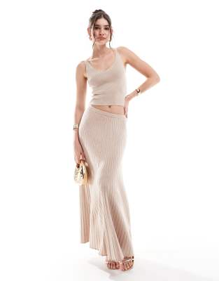 rib knit maxi skirt in camel - part of a set-Neutral