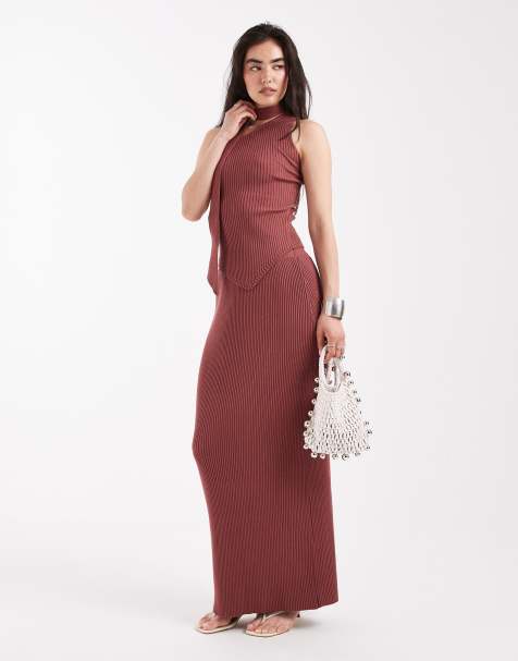 4th & Reckless rib knit maxi skirt in rust - part of a set - view 1