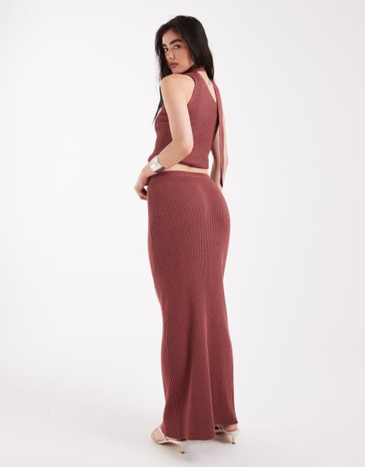 4th & Reckless rib knit maxi skirt in rust - part of a set | ASOS