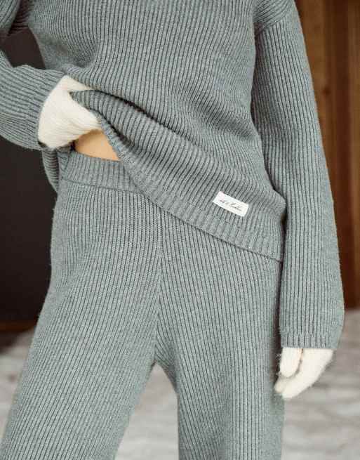 4th & Reckless rib knit relaxed wide leg pants in gray - part of a set, 2 of 4