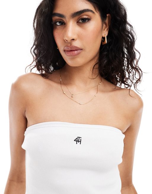 4th & Reckless ribbed bandeau embroidered logo top in white
