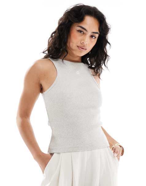 4th & Reckless ribbed embroidered logo tank top in gray - view 1