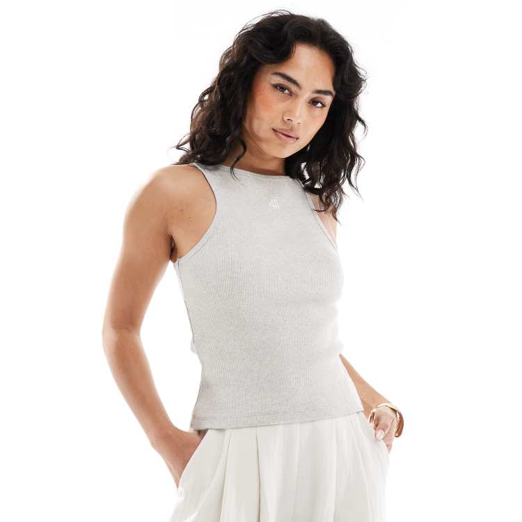 4th & Reckless ribbed embroidered logo tank top in gray | ASOS