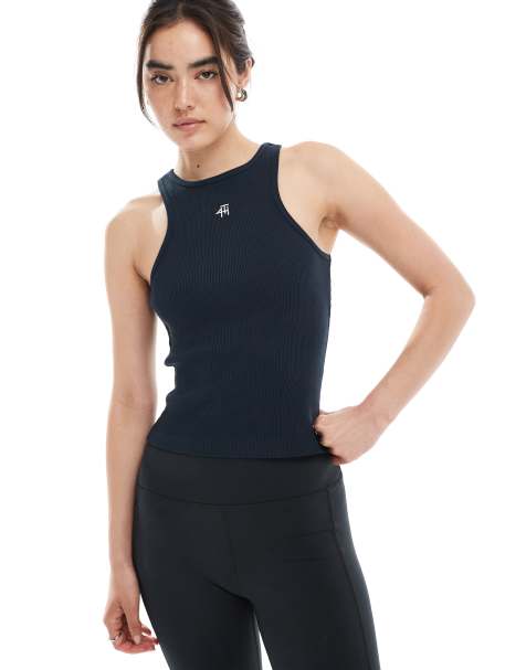 4th & Reckless ribbed embroidered logo tank top in navy - view 1