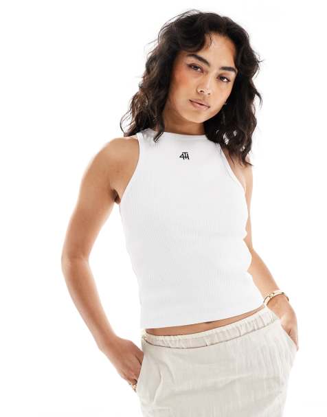 4th & Reckless ribbed embroidered logo vest top in white - view 1