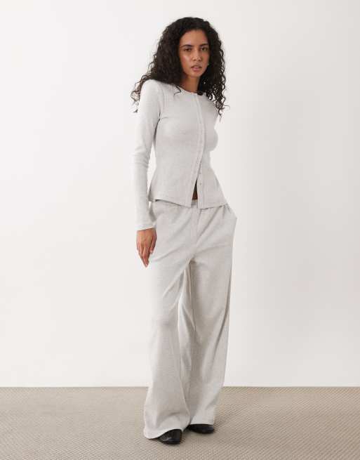 4th & Reckless ribbed jersey shoulder pad popper front top in grey (part of a set), 3 of 4