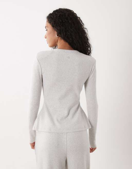 4th & Reckless ribbed jersey shoulder pad popper front top in grey (part of a set), 4 of 4