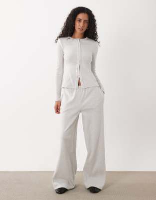 4th & Reckless Ribbed Jersey Wide Leg Pants In Gray