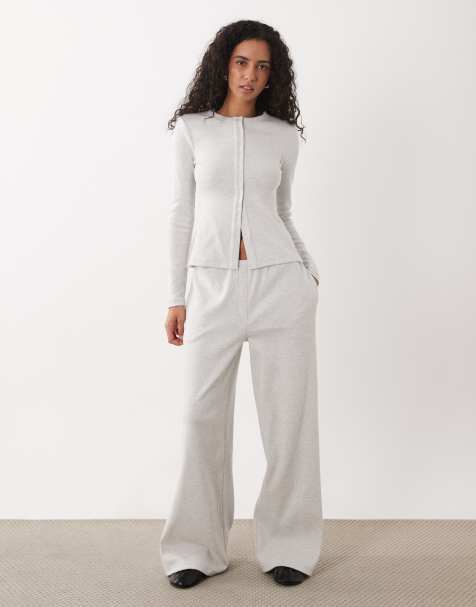 4th & Reckless ribbed jersey wide leg pants in grey (part of a set) - view 1
