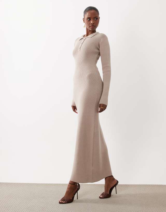4th & Reckless ribbed knit asymmetric button detail collared long