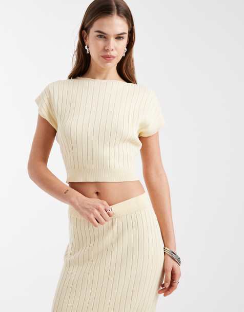 4th & Reckless ribbed knit cinched waist sleeveless top co-ord in butter yellow - view 1