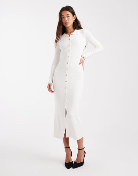 4th & Reckless ribbed knit gold button up collared maxi dress in cream - view 1