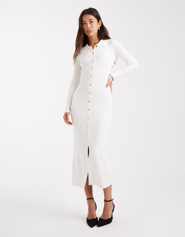 4th & Reckless ribbed knit gold button up collared maxi dress in