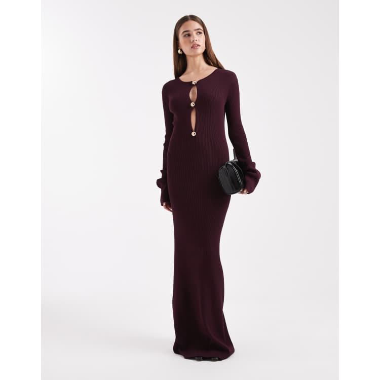 4th & Reckless ribbed knit gold hardware cut out flare sleeve maxi