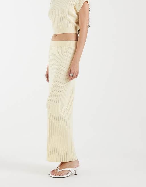 4th & Reckless ribbed knit high waisted maxi skirt co-ord in butter yellow, 2 of 5
