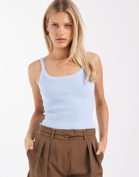 4th & Reckless ribbed knit scoop neck cami top in light blue - part of a set - view 1