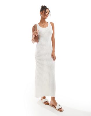 4th & Reckless Lucca Knit Cami Maxi Beach Dress In Cream-white