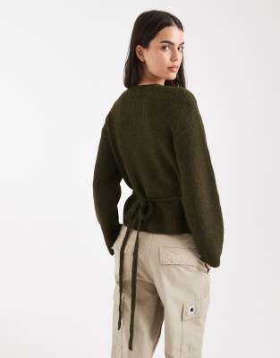 4th & Reckless Ribbed Knit Wrap Tie Cardigan In Green