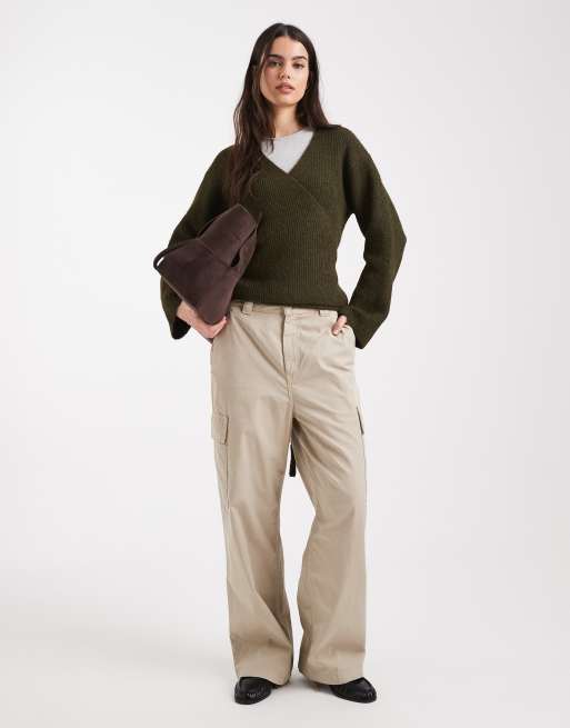 4th & Reckless ribbed knit wrap tie cardigan in olive, 3 of 4