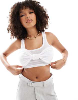 ribbed knot detail cropped top in white